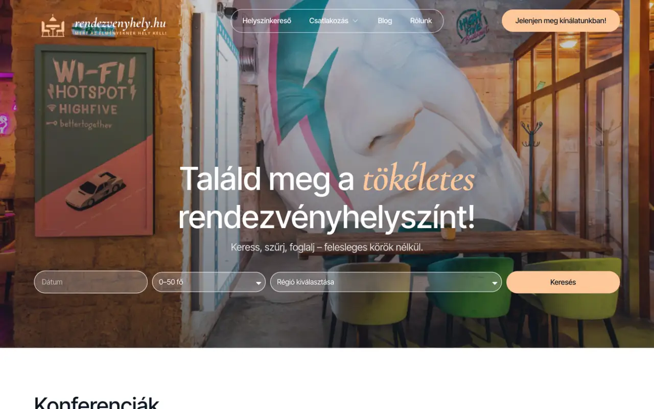 A Rendezvényhely.hu helyszínkereső főoldala